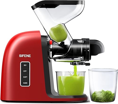 SiFENE Exprimidor silencioso de prensa en frío, canal de alimentación doble ancho de 3.2 pulgadas, exprimidor de masticación lenta para frutas