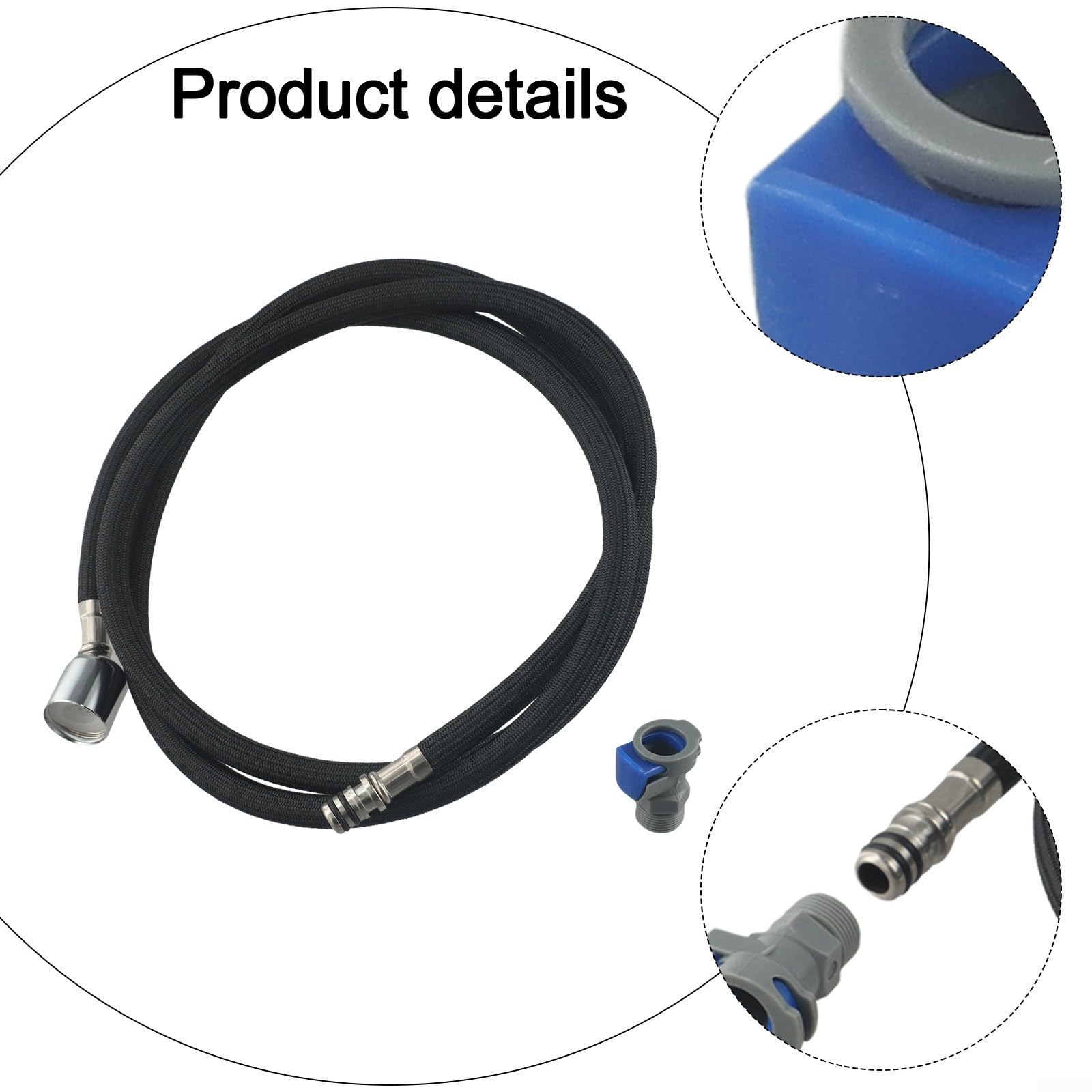 Tubo flessibile di prolunga per rubinetto da cucina, in acciaio inox, 1,5 m, con doccetta estraibile, nero