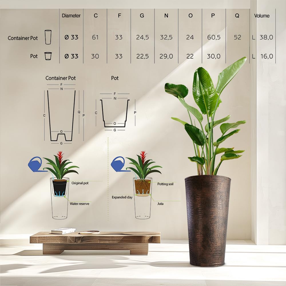 Septe Maison Deluxe – Vaso di Design in Eco-Pelle Artigianale Made in Italy | Arredo Moderno per Interni Ø 33 x H 61 cm (Pelle sintetica, Croco)