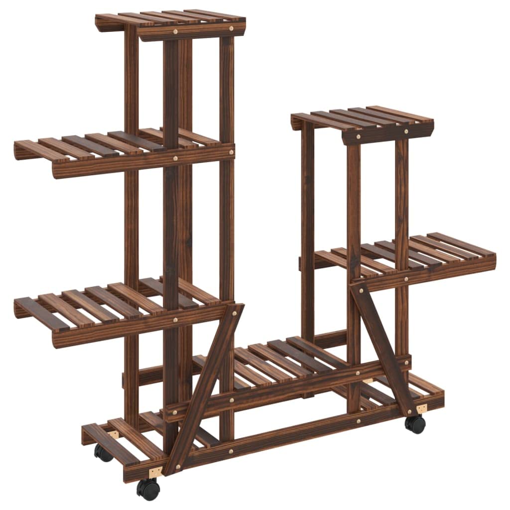 SYDE Supporto per fiori in legno di abete, 95 x 25 x 101 cm | Carbonizzato artigianale, ruote a 360°, resistente all'umidità, uso interno ed esterno