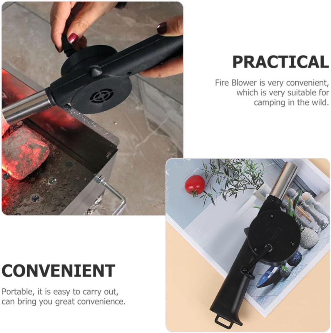 Kisangel 4pcs Portable Handheld Barbecue Fan Manual Fire Blower for Outdoor Camping and Bbq Grill, Metal and Plastic Construction, without Blowing Coal Ash