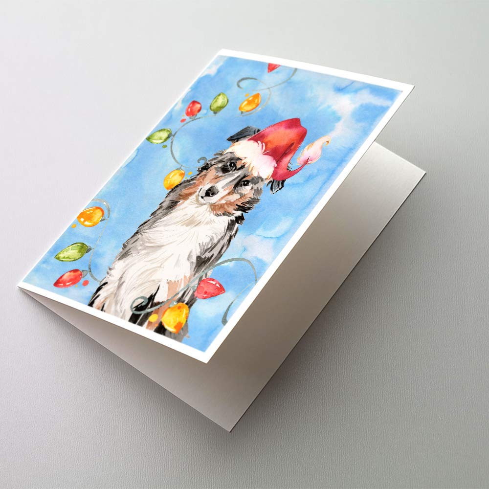 Caroline's Treasures CK2504GCA7P Christmas Lights Australian Shepherd Greeting Cards and Envelopes Pack of 8 Blank Cards with Envelopes Whimsical A7