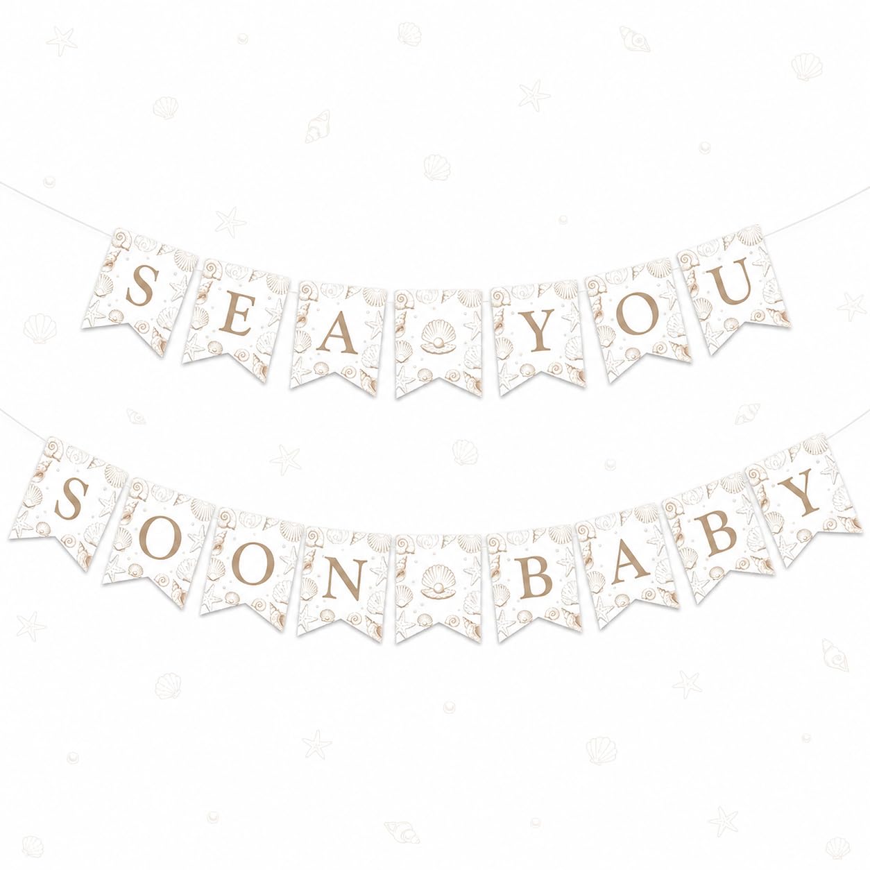 Sursurprise Seashell Sea You Soon Baby Banner, Under The Sea Ocean Theme Baby Shower Decorations, Neutral Beach Seashell Party Supplies for Pregnancy Celebration Newborn Welcome Party