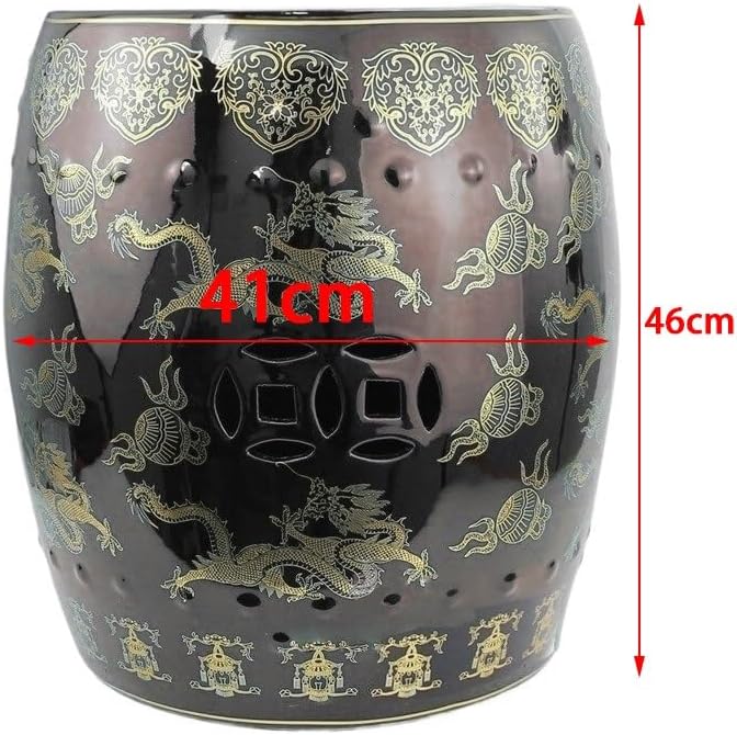Ceramic Garden Stool Decorative Garden Stools Dark Coffee Color Glaze Dragon Stool Carved with Copper Hole Ceramic Pier Garden Stool Bathroom Bench Garden Stool Ceramic,B