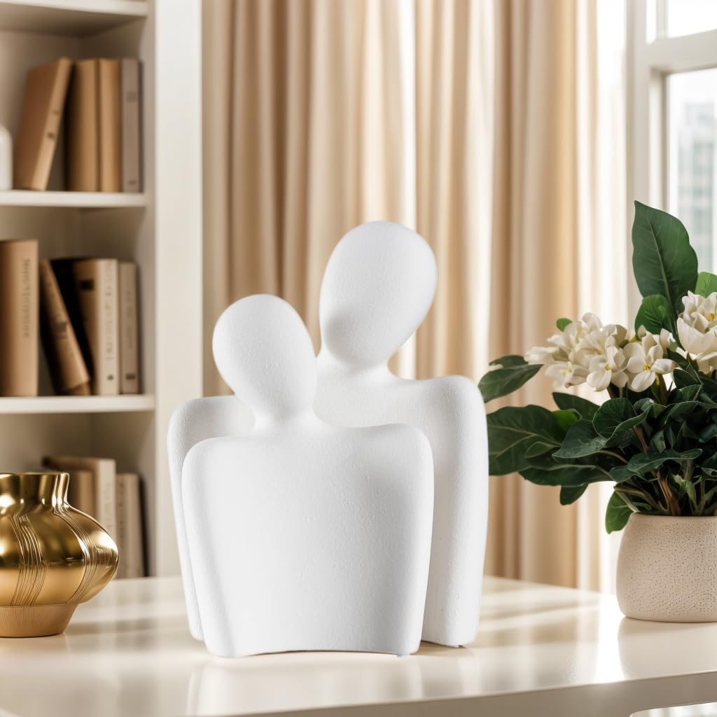 BUTILIVEEN Couple Sculptures Boho Decor, Aesthetic Statues for Coffee Table, Nightstand and Shelf, Minimalist Ceramic Art, Large, White