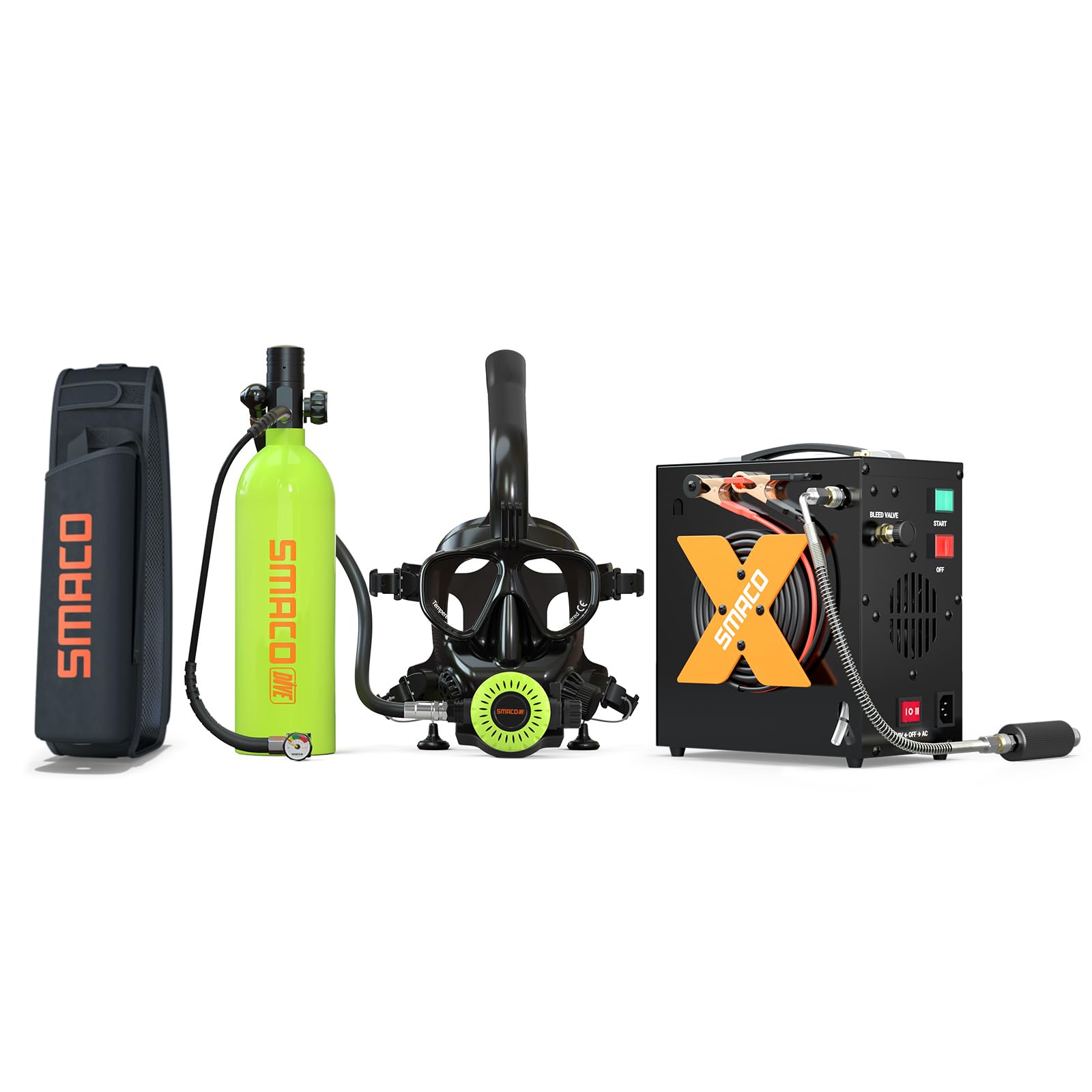 SMACO Mini Scuba Tank with Snorkel Mask, Lung Air Tank Sub Mask 1L Portable Small Diving Tank with Full Face Diving Mask Reusable Pony Bottle for Snorkeling Underwater Exploration Rescue S400Pro