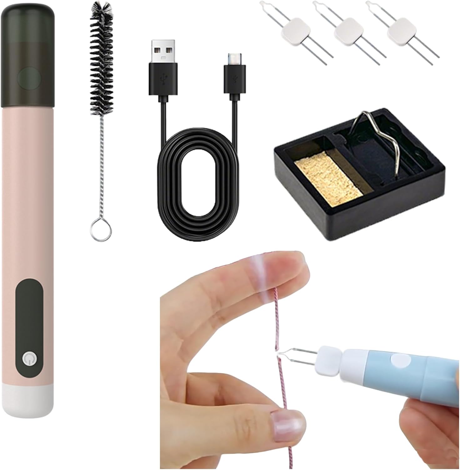 USB Portable Thread Burning Pen, Rechargeable Handheld Thread Zapper Tool for Leather Craft, Beading, Sewing, Weaving & DIY Handmade Wallet Projects (Pink)