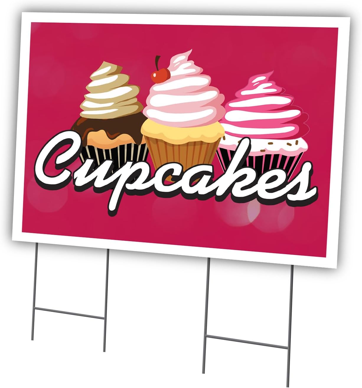 Cupcakes 12" X 16" Yard Sign & Stake | Advertise Your Business | Stake Included Double Sided Image | Made in The USA