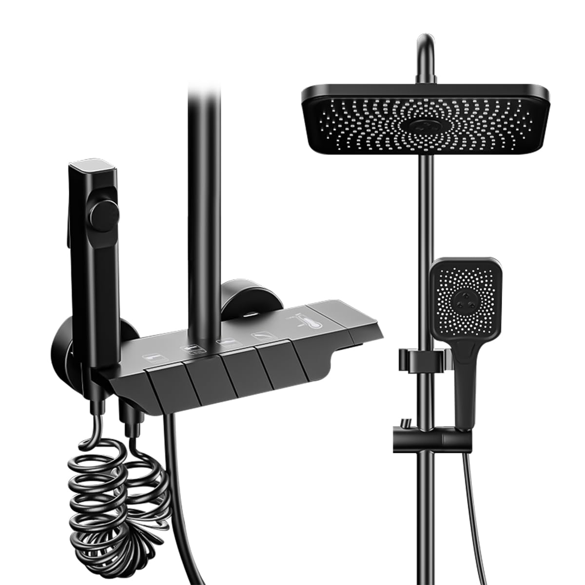 system prysznicowy z termostatem,System prysznicowy z deszczownicą 29x19 cm, prysznicem ręcznym, ukrytą wylewką wanny, regulowaną wysokością i pistoletem natryskowym do łazienki.