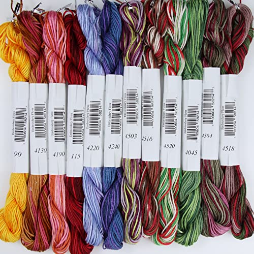 Image of KCS Big skeins of 25 Meters Size 25 Color Variegated Cross Stitch Stranded Threads,12 skeins,15