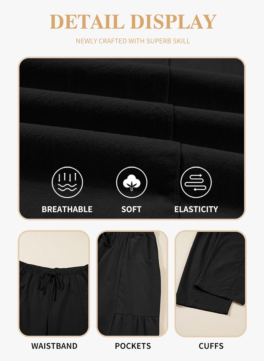 Eytino Womens Plus Size Wide Leg Pants Elastic Waist Drawstring Casual Palazzo Pants Lounge Trouser with Pockets(1X-5X) - Image 5