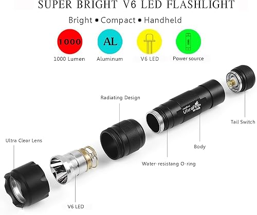 Miniatura 3 de ULTRAFIRE WF-502B - Mini linterna LED, ultra brillante, 1000 lúmenes, linternas tácticas V6 LED 5 modos, con UFB22 y cargador pequeña linterna de
