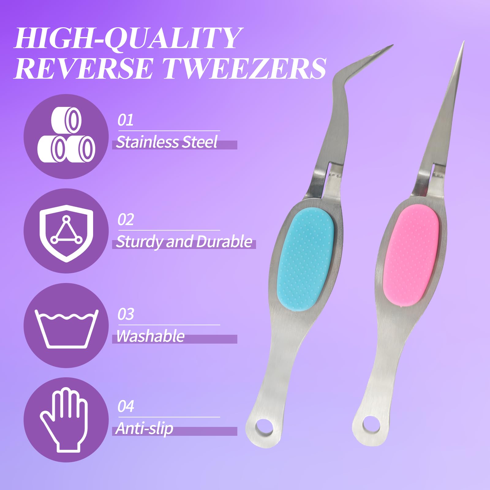 4 pinzas inversas para manualidades con bloqueo cruzado de agarre suave para manualidades, herramientas de precisión para calcomanías, reparación de joyas y proyectos de bricolaje (puntas rectas y