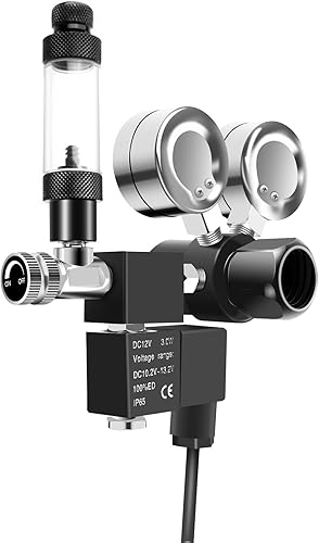 FZONE Aquarium Co2 Regulator DC Solenoid with Bubble Counter and Check Valve Plant Grow DIY CO2 System CGA320 Side Open Cylinder(DC Regulator)