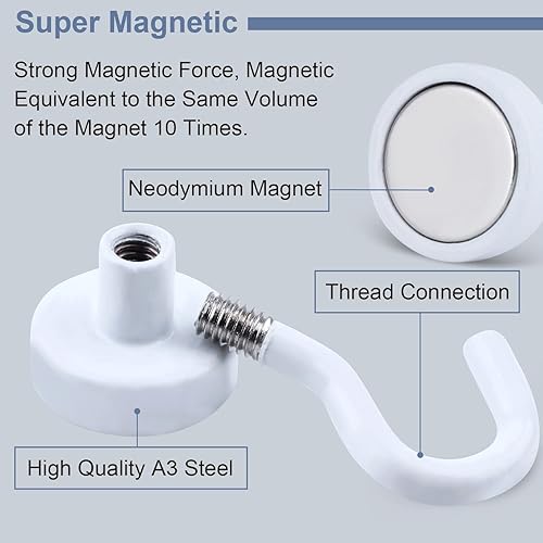 Vista 52 de DIYMAG - Ganchos magnéticos fuertes y resistentes, 25 libras de capacidad, para crucero, aula, refrigerador, cabañas, parrilla, cocina, garaje, Plata