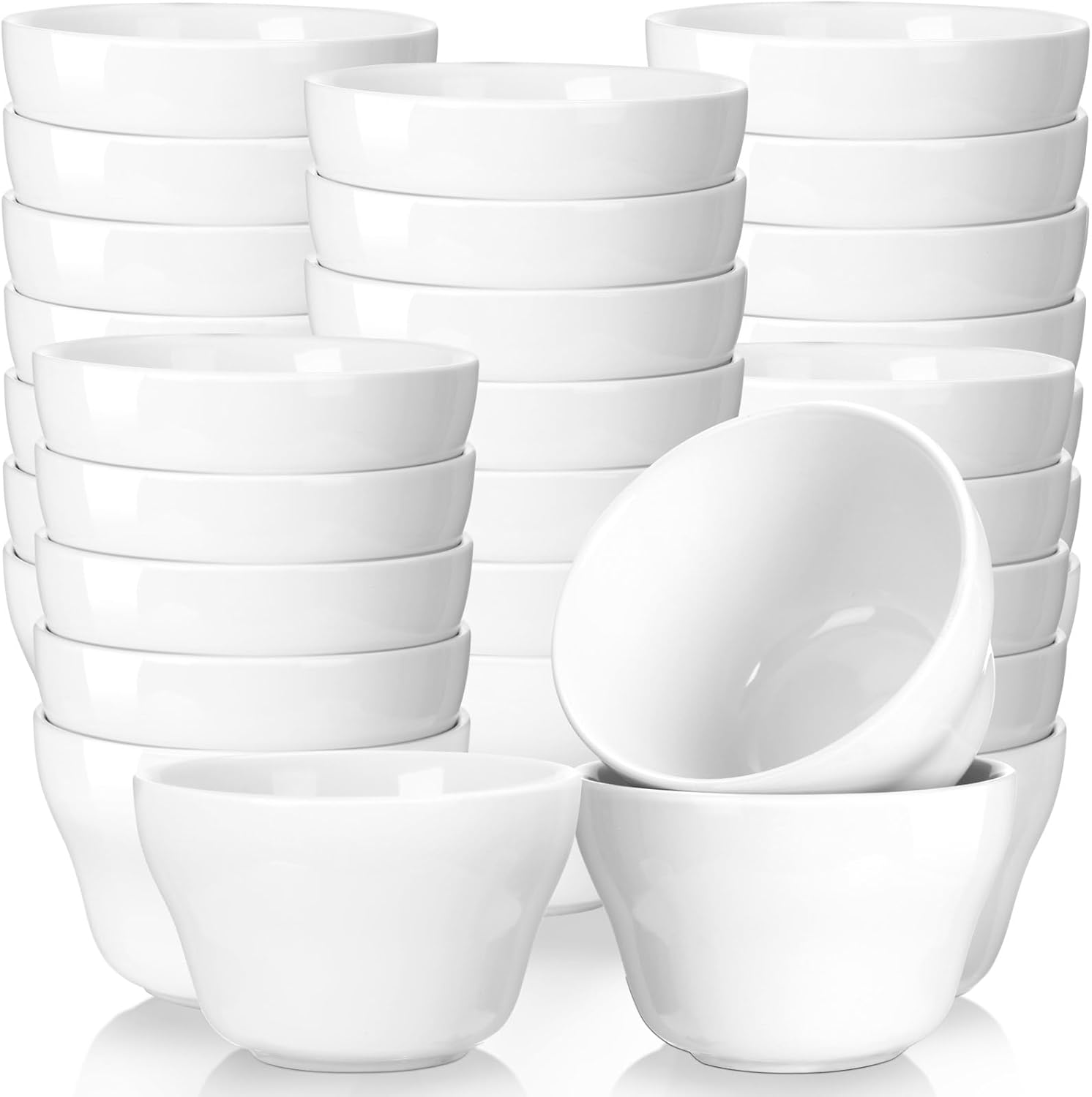 Suclain 24 Pack 8 oz Porcelain Bowls Set Porcelain Bouillon Cups Small Dessert Bowls Soup and Dip Bowls for Ice Cream Dessert Sauce Dipping Salads Cereal Rice, Microwave and Dishwasher Safe, White