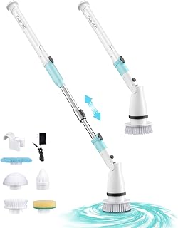 TASVAC Electric Spin Scrubber, 450RPM Cordless Shower Brush with 5 Replaceable Cleaning Heads and Adjustable Extension Arm, 1.5H Power Bathroom Scrubber for Bathtub, Grout, Tile, Floor, Wall, Sink