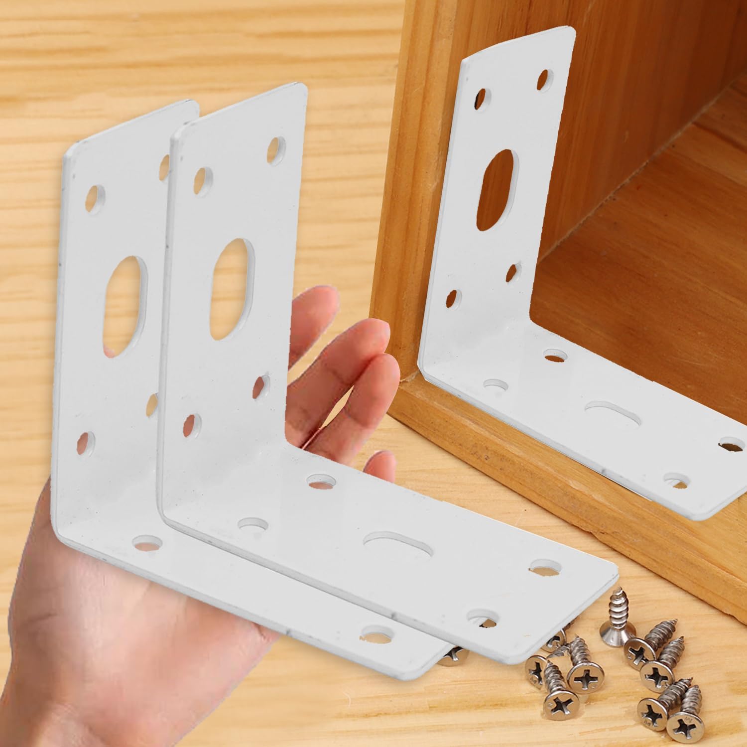 2pcs L-Shaped Corner Brackets Shelf Bracket with Screws Adjustable Corner Bracket Drawer Corner Brace,7*3.6cm (Iron Sliver)