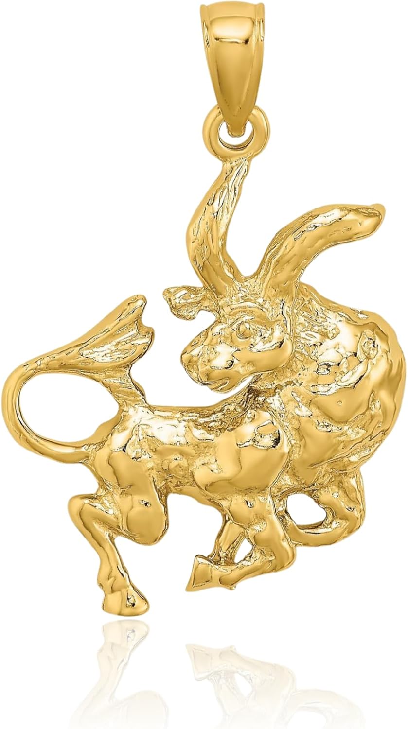 IceCarats 14K Solid Yellow Gold Large Taurus Zodiac Pendant Necklace 27.65mm 1.1 inch 3d Sculpted, Polished, Textured For Her