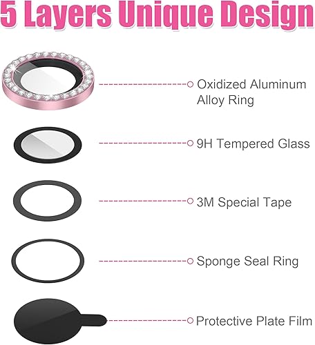 Miniatura 7 de AGVEE 3+3 para iPhone 14 de 6.1 pulgadas  14 Plus 6.7 pulgadas, protector de lente de cámara de vidrio templado HD 9H, diamante brillante y anillo