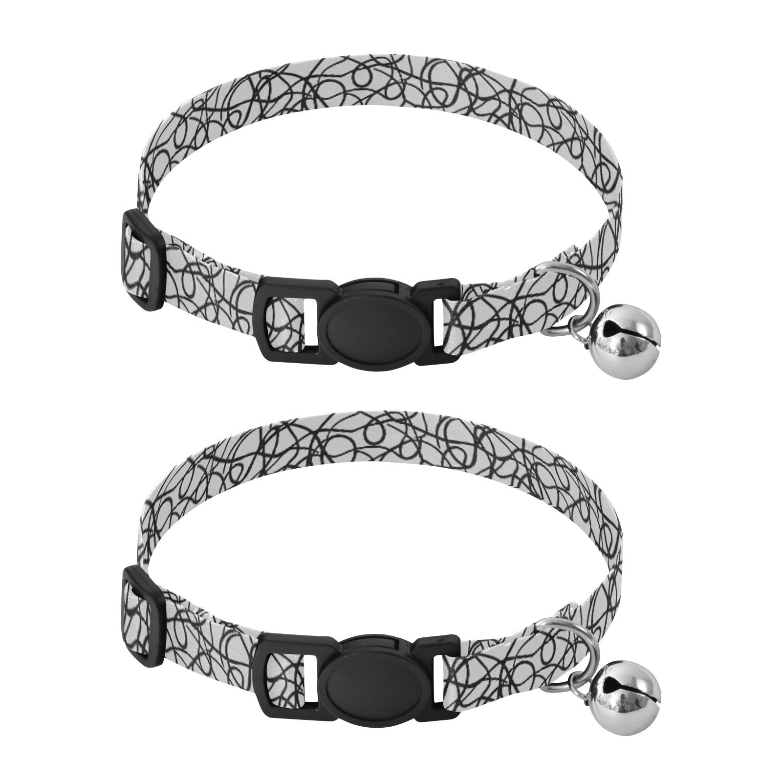 Black Lines Gray Collar for Kitten, 2 Pack Kitten Bell Collar