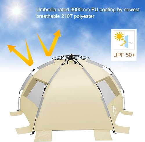 Miniatura 4 de Oileus - Tienda de campaña de playa XL para 4 personas, tienda de campaña portátil instantánea para playa con bolsa de transporte, estacas, 6 bolsas