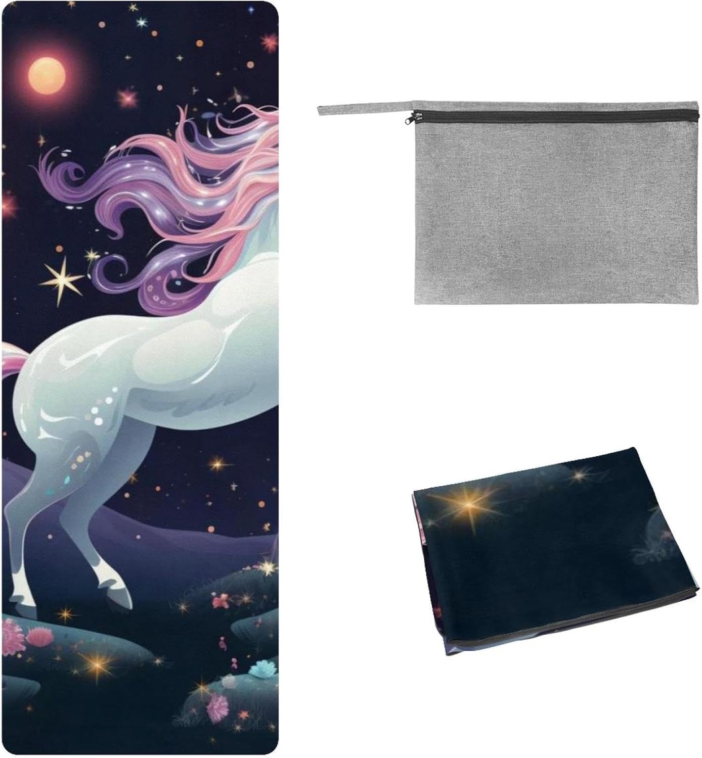 Yoga Towel, Galaxy Unicorn Pattern Non Slip Sweat Absorbent Hot Yoga Mat Towel for Hot Yoga, Pilates and Fitness - 72.8" x 26.8"