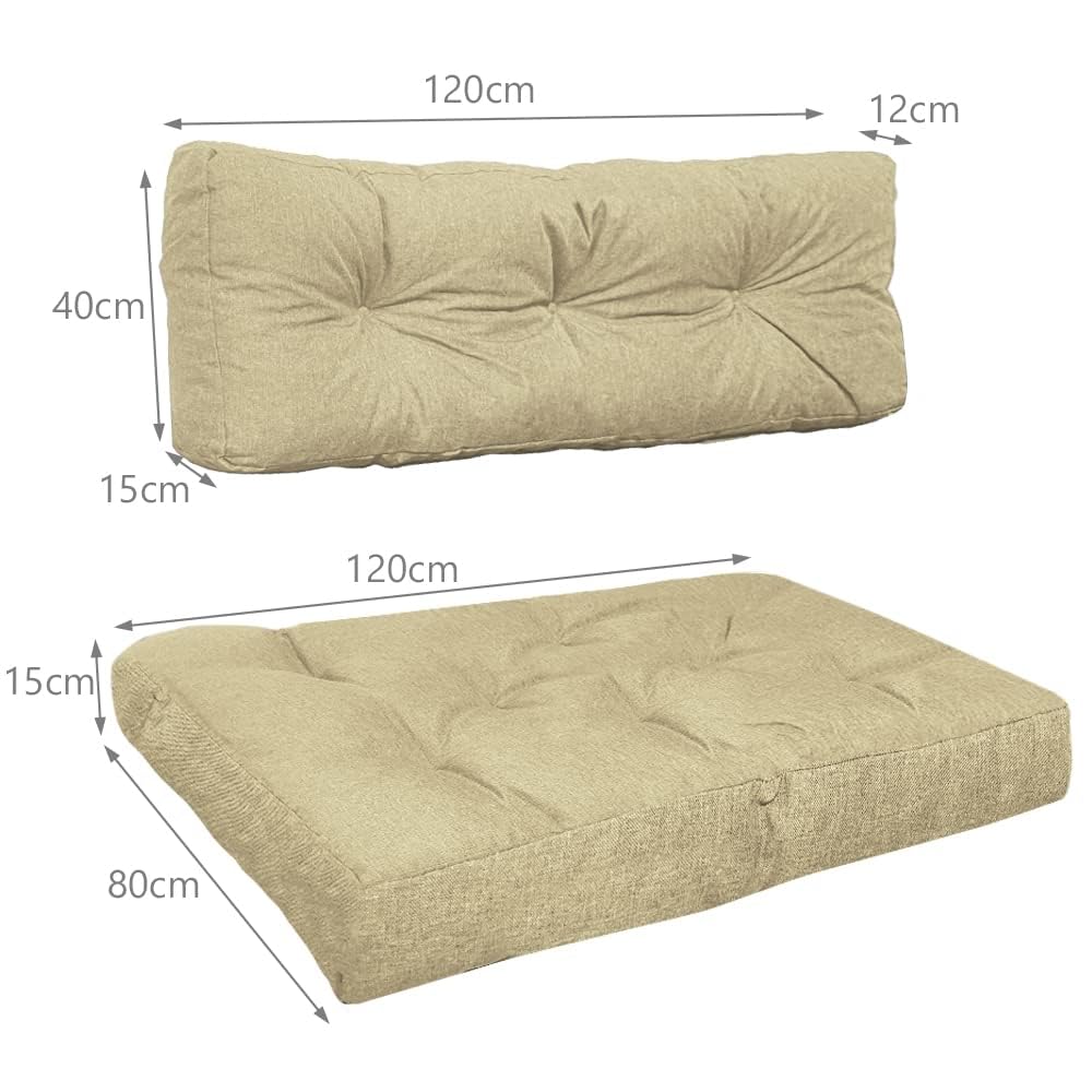 VOUNOT® Pallet Cushion Set Impermeabile 120x80 120x40 Beige