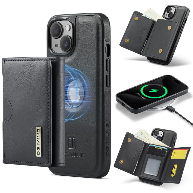 Étui en cuir magnétique 2 en 1 pour iPhone 15 Plus portefeuille RFID