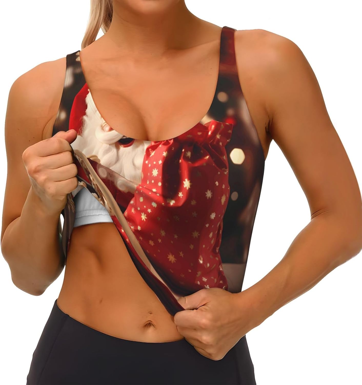 Santa Claus Printed Women's Sports Vest, Suitable for Yoga, Pilates and Fitness Training -