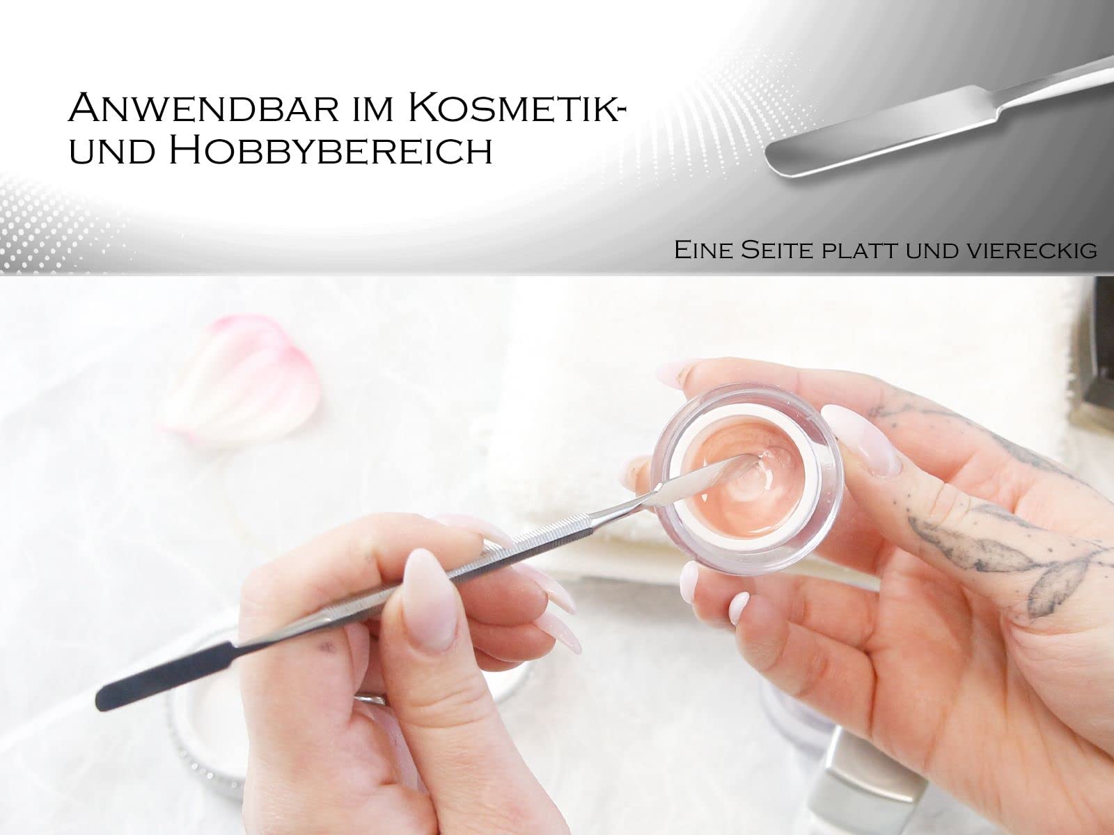 Gelspatel Doppel-Spatel, Salbenspatel, Doppelinstrument Edelstahl, Rostfrei, 17 cm
