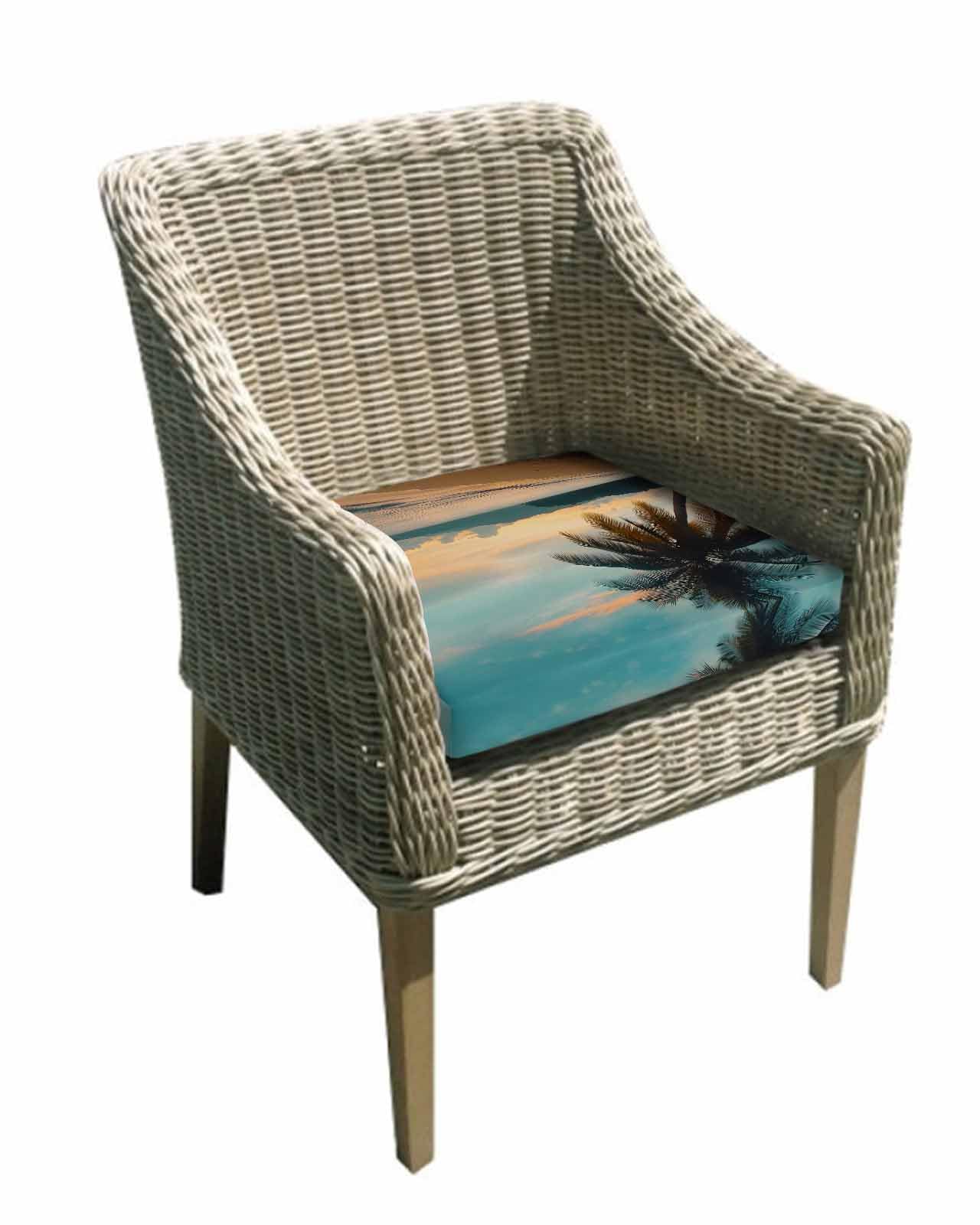 2 Pack Tropical Palm Waterproof Cushion Covers with Ties, Outdoor Patio Chaise Lounge Chair Seat Cushion Slip Covers Replacement(Only Cover) Coastal Sunset Tree Branch Ocean 20