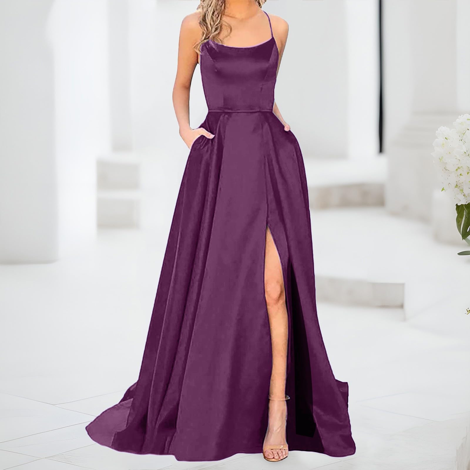 Vestidos largos de fiesta de raso para mujer, elegante, sin espalda, vestidos largos de satén cruzado, vestido de fiesta de graduación, abertura lateral, vestido de fiesta de boda, vestido de noche