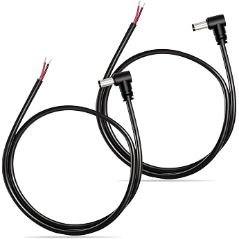 DC5525 DC 90 Degree Power Pigtails Cable 5.5 mm x 2.5 mm Male to Bare Wire DC Extension Cable Hollow Plug Extension Power Supply Repair Cable for LED Strips Camera Monitor DC5525