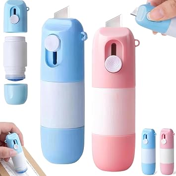 Thermal Paper Correction Fluid with Unboxing Knife,Portable Information Anti-Leakage Protection Correction Fluid,2 in 1 Privacy Protection Artifact for Package Labels Bills 2PCS-Red+Blue