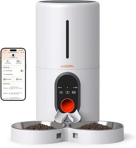 Miniatura 8 de WOPET Comedero automático para gatos con cámara para dos gatos, alimentador automático HD de 1080p, alimentador para mascotas WiFi 5G con visión