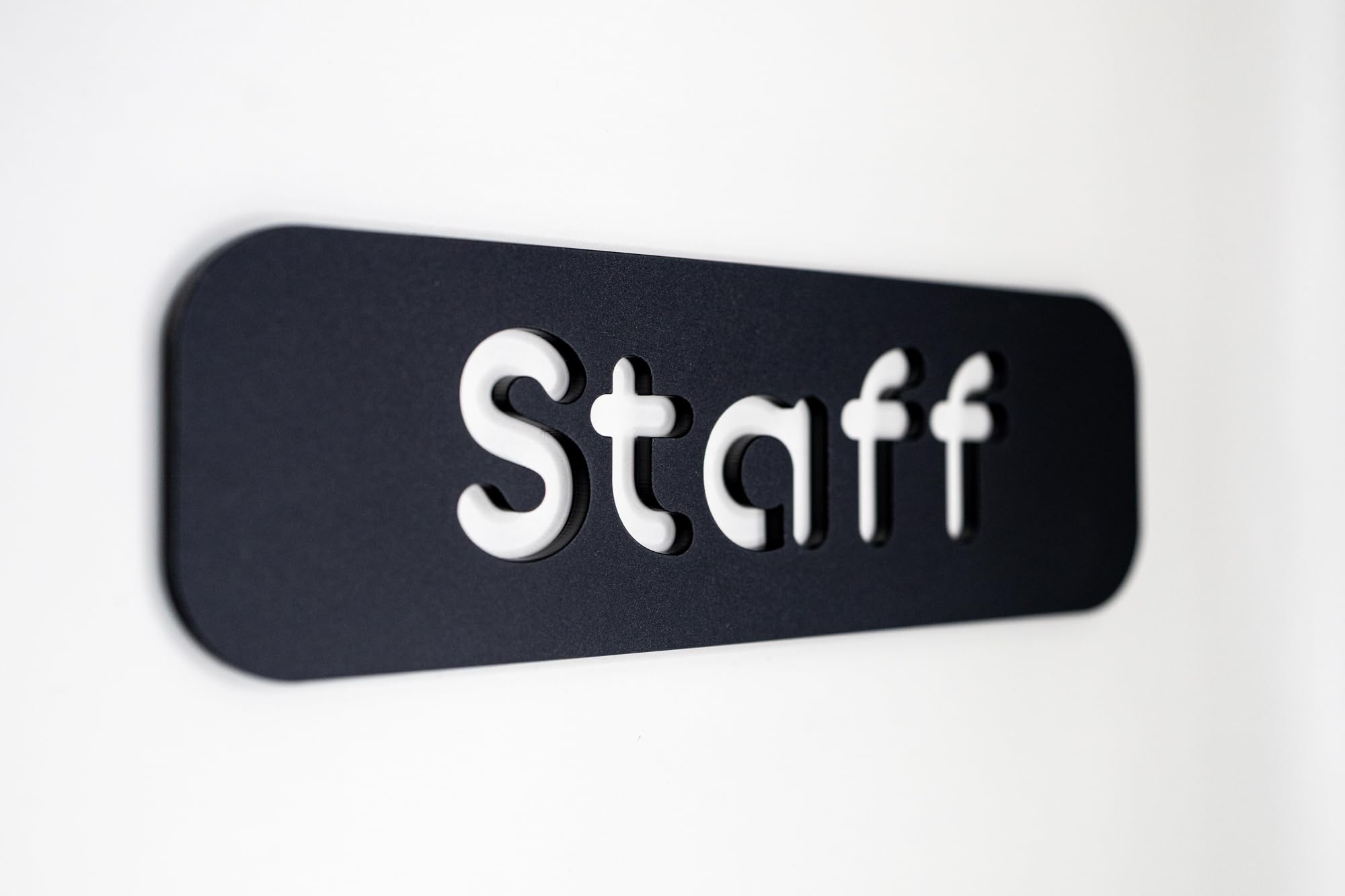 NOIR.DESIGN Staff Sign, Black Acrylic with Stone Texture, 15 x 5 cm, Self-Adhesive Wall/Door Mount