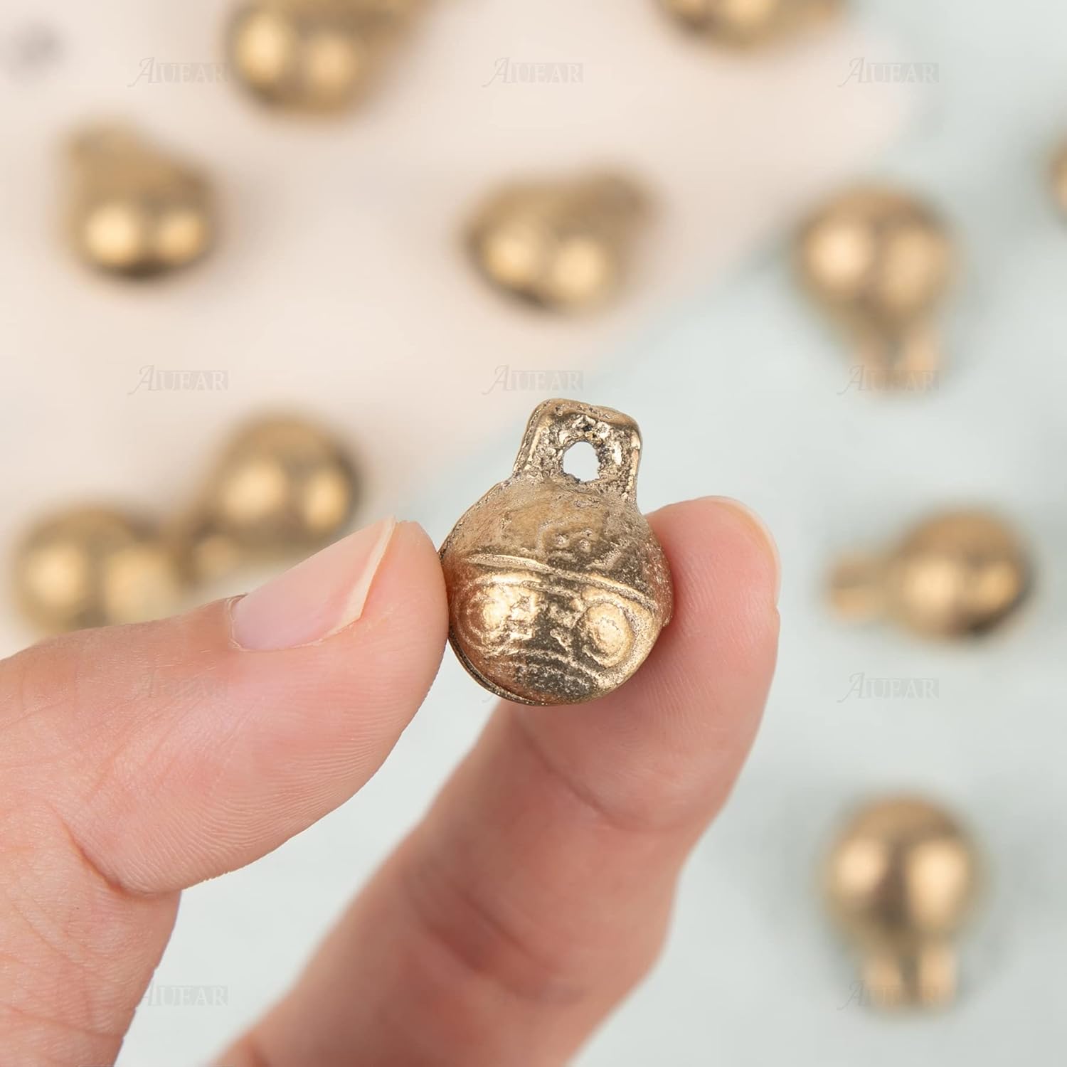 AUEAR, 60 Pack Vintage Brass Bells Mini Jingle Bell DIY Craft 14mm Small Tibetan for Jewelry Making Charms Pendants Wind Chimes Home Door Decor