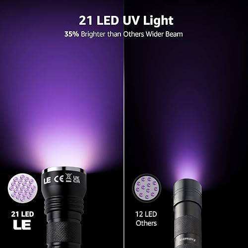Miniatura 2 de LE - Linterna de luz negra pequeñas luces UV con 21 LED 395 nm detector de luz ultravioleta para bolígrafos de tinta invisible manchas de orina para