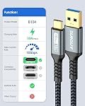 SUNGUY 10Gbps Android Auto USB C Câble, 1.5FT 3A USB 3.1 Gen 2 Charge rapide & Transfert de données USB C CarPlay Câble, compatible avec iPhone 17 16 15 Pro Max, Samsung T7, Galaxy S23 S22 Ultra Remarque 20, SSD