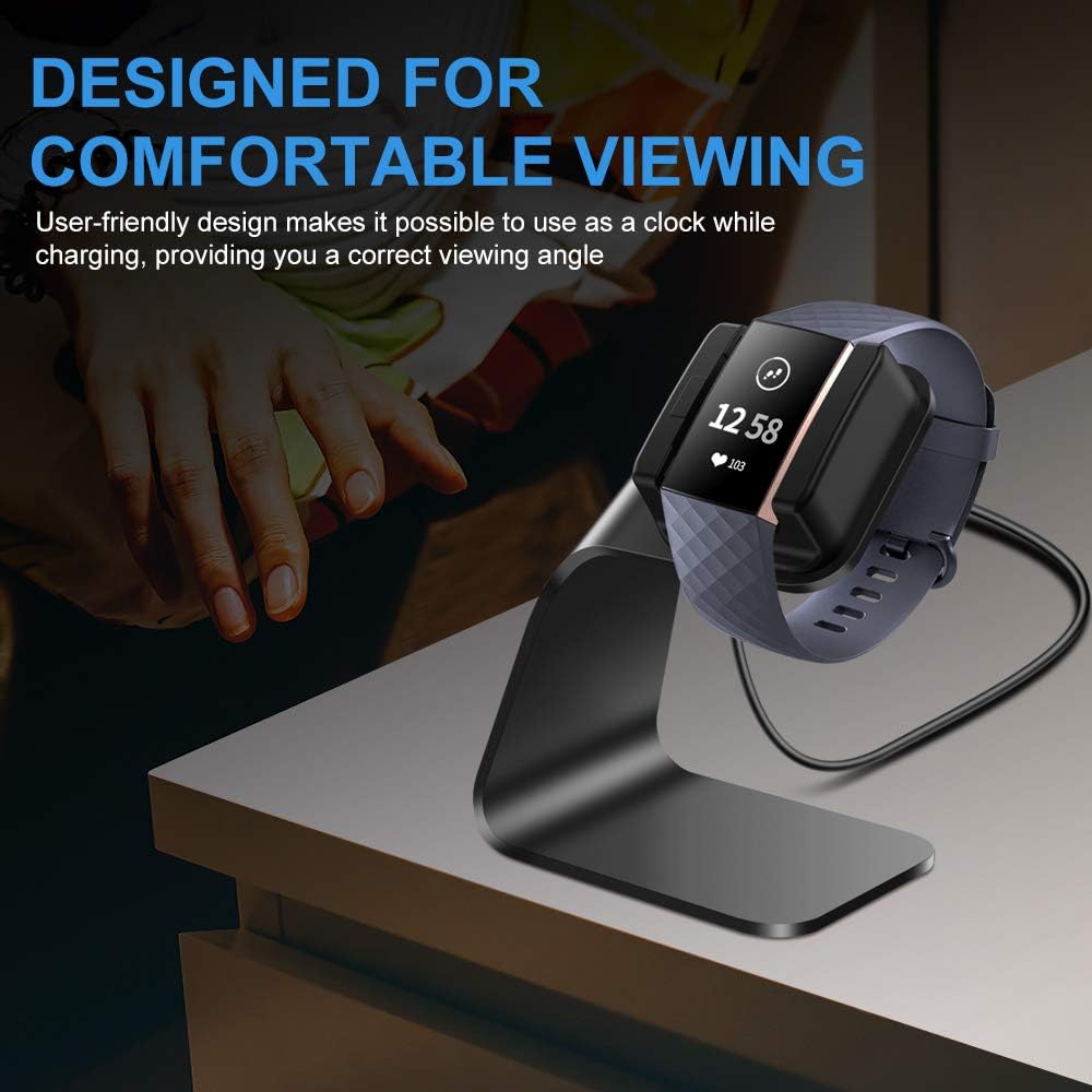 NANW Charger Dock Stand Station Compatible with Fitbit Charge 3, Replacement Charging Cradle Adapter Holder with 4.2 ft USB Charging Cable Accessories Compatible with Fitbit Charge 3 Smart Watch Black