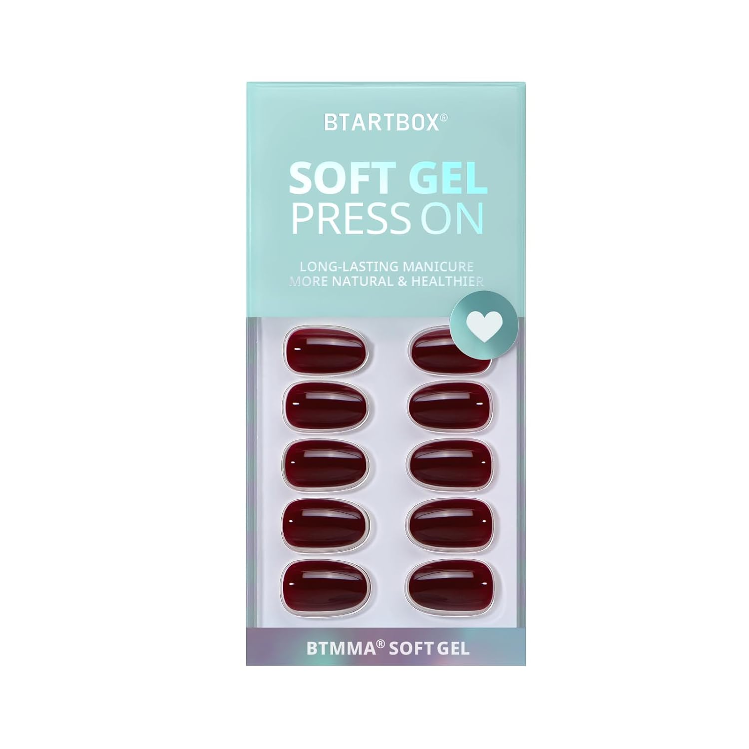 BTArtbox Press On Nails Short - Dark Red Press on Nails, Short Oval Fake Nails with Nail Glue, Fit Perfectly & Natural Reusable Stick on Nails in 16 Sizes Soft Gel Nail Kit, Coffee Bean