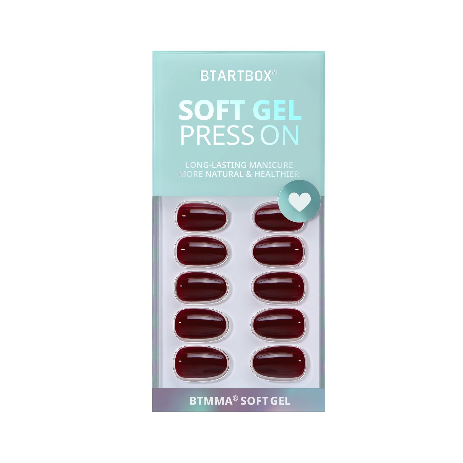 BTArtbox Press On Nails Short - Dark Red Press on Nails, Short Oval Fake Nails with Nail Glue, Fit Perfectly & Natural Reusable Stick on Nails in 16 Sizes Soft Gel Nail Kit, Coffee Bean