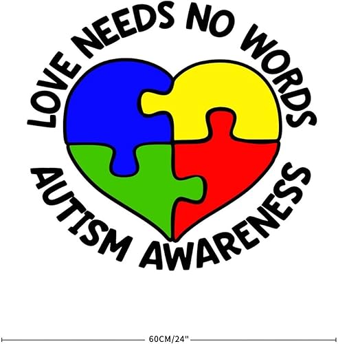 Miniatura 8 de Adhesivo de pared con texto en inglés "Love Needs No Words" para pared, para autismo, soporte autista, rompecabezas, decoración de pared, vinilo