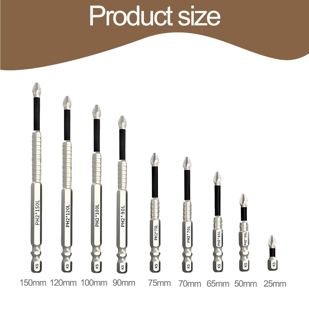 9 PCS Magnetic Screwdriver Bits Screwdriver Bit Sets Impact Driver Bits High Magnetic Screwdriver Drill Bit Set for DIY Home Repairs Hand Power Tools Universal Set 25 50 65 70 90 150mm - Image 2