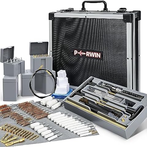 Gun Cleaning Kit, 97PCS Ultimate Universal Gun Cleaning Supplies with Brass Brushes, Mops, Jags, Brass Rods, Cleaning Ropes and Aluminum Carry Case, PERWIN… Cover