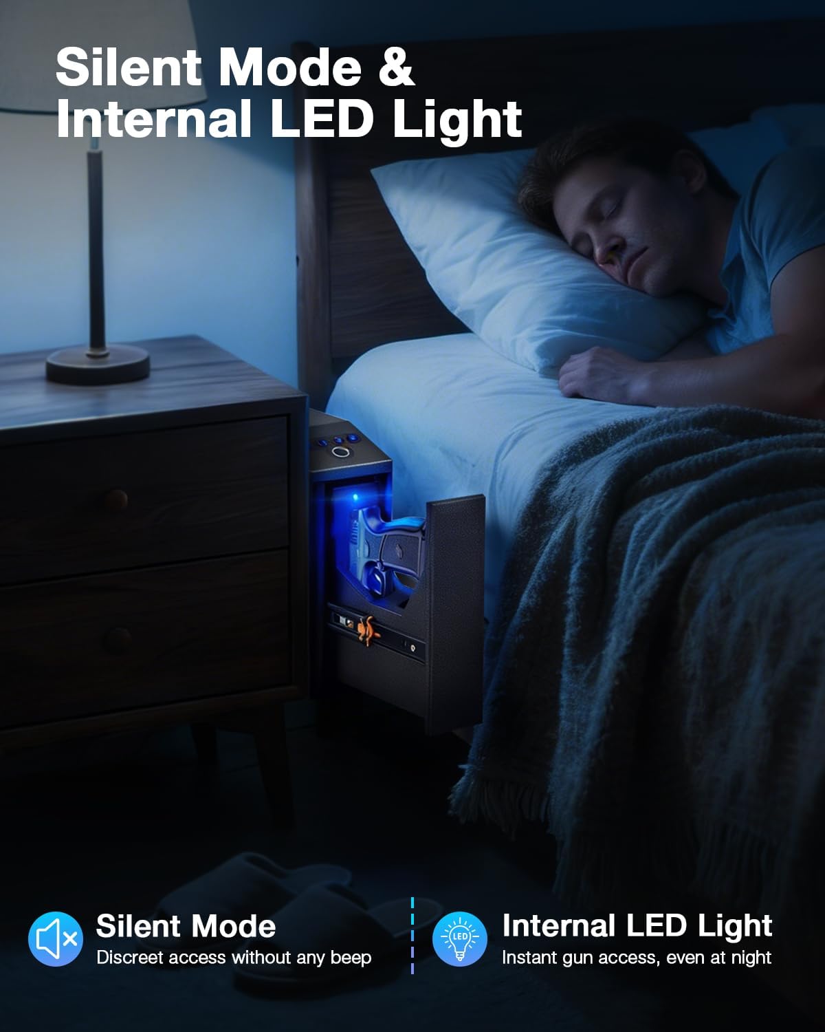 Pistol Safe Upgraded,0.1 Seconds Quick Access Auto Sliding Door Hand Gun Safe for Handgun,with Biometric Fingerprint, PIN Code,Key Access,for Bedside, Desk,Office Safety (Upgraded Pistol Safe)