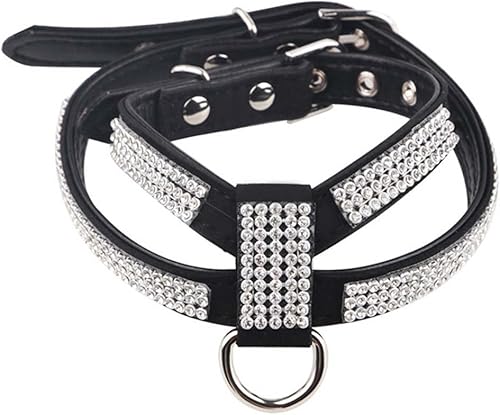 Miniatura 5 de Dogs Kingdom Arnés de piel brillante para perro, con diamantes de imitación personalizados, para cachorros y perros pequeños, medianos y chihuahua,