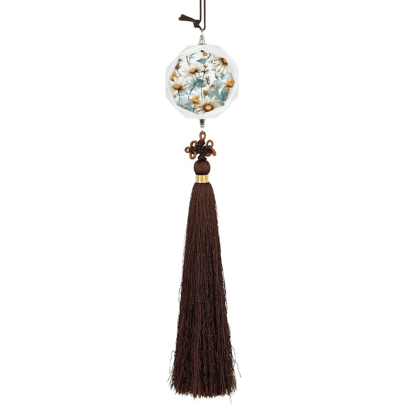 Crystal Auto Pendant Charms Hexagon Crystal Car Rear View Mirror Charms Daisy Flowers on Background Auto Hanging Interior Ornament Pendant Car Interior Accessories for Women Men CarCharms Decor