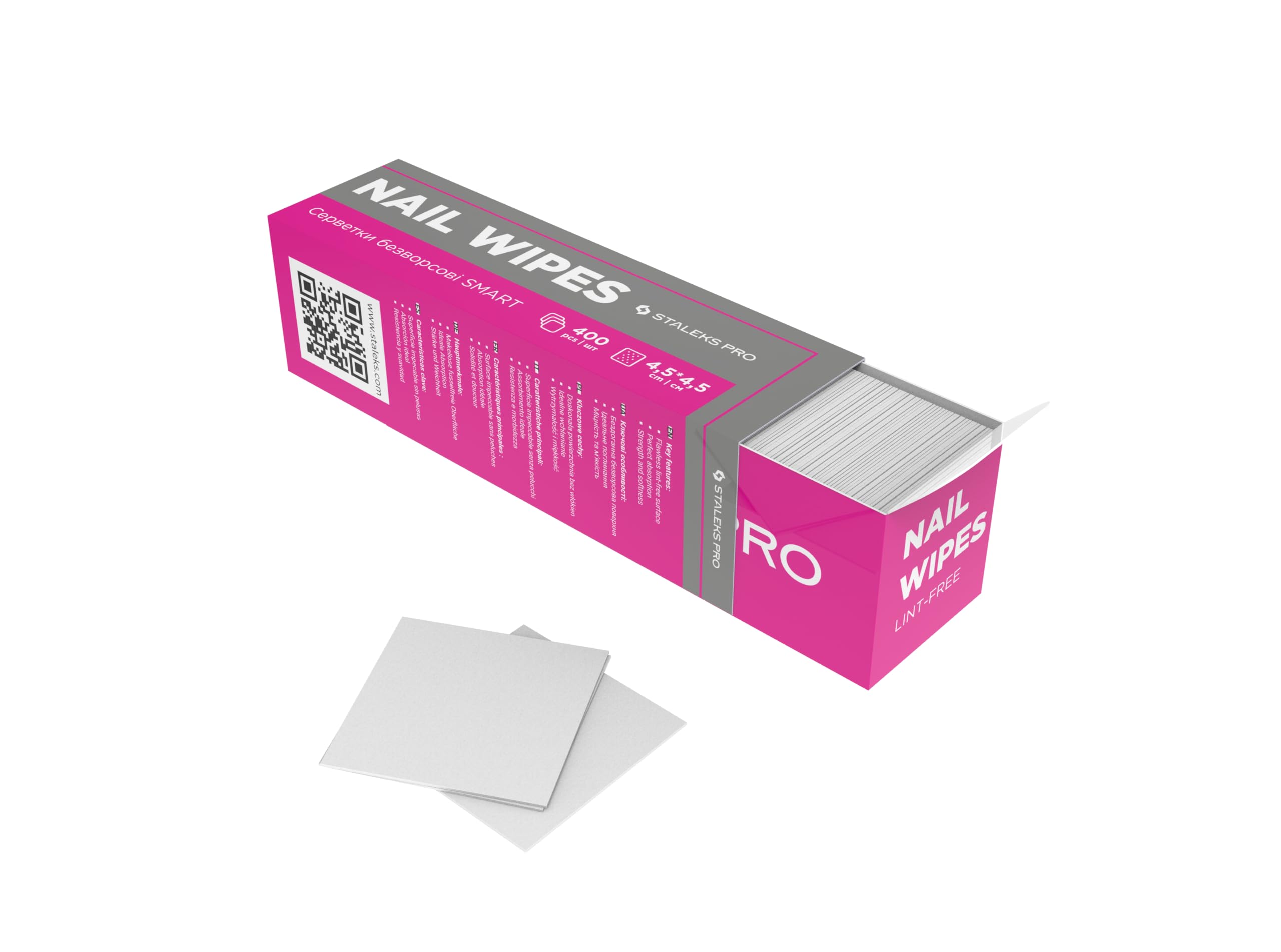 STALEKS PRO Smart Nail Wipes salviette per la pulizia delle unghie lisce 100% privo di lanugine 400 pz. Bianco